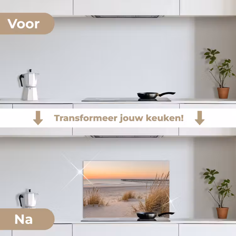 Pier - Zonsondergang - Strand keuken achterwand spatscherm klein -voor_na_NL
