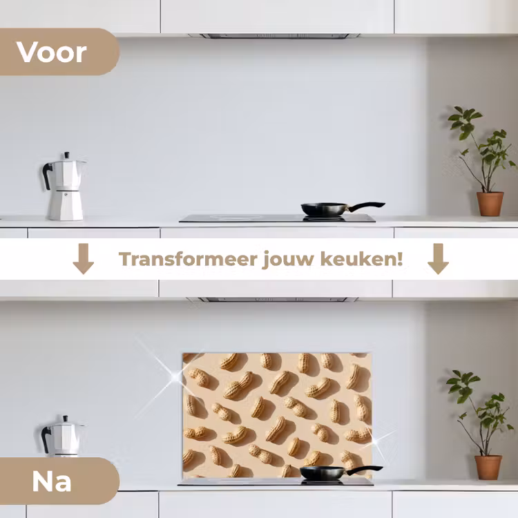 Pinda's - Patroon - Beige keuken achterwand spatscherm klein -voor_na_NL