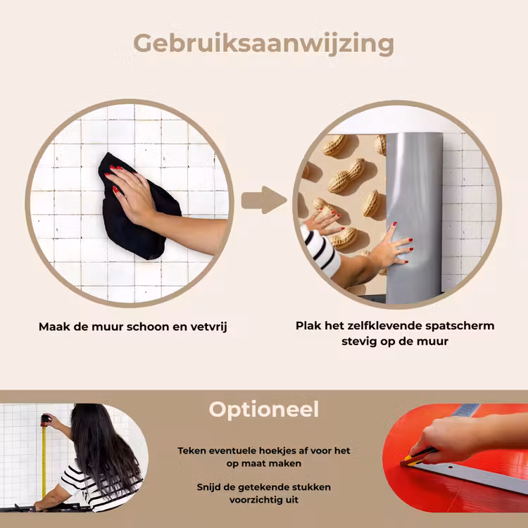 Pinda's - Patroon - Beige keuken achterwand spatscherm klein -gebruiksaanwijzing_NL