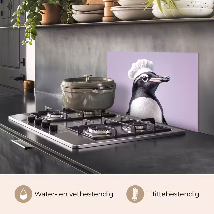 Pinguïn - Koksmuts - Lief - Paars keuken achterwand spatscherm klein -usp_NL