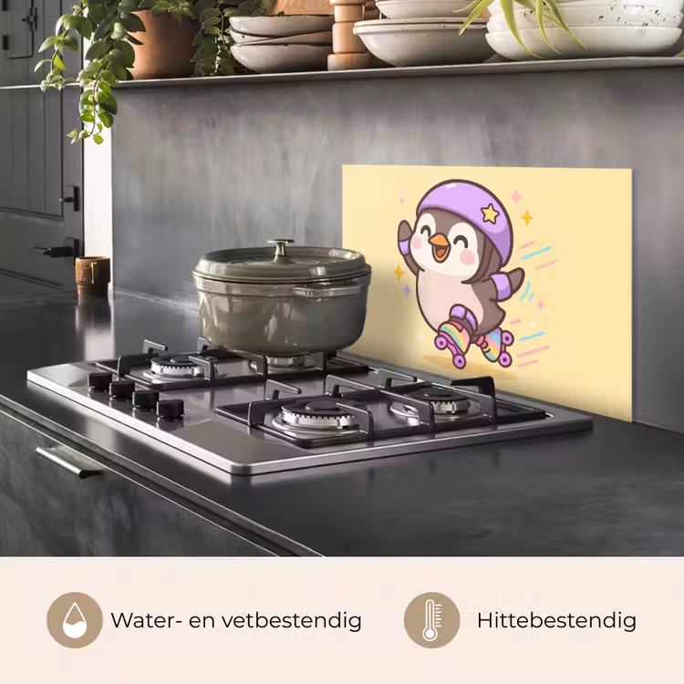 Pinguïn - Rolschaatsen - Geel - Energiek keuken achterwand spatscherm klein -usp_NL