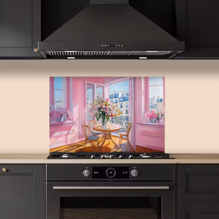 Pink - City - Bloemen keuken achterwand spatscherm klein -sfeer1