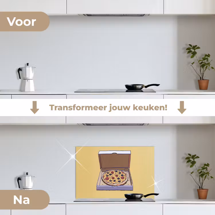 Pizza - Doos - Salami - Illustratie keuken achterwand spatscherm klein -voor_na_NL