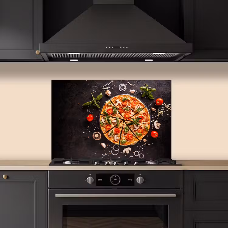 Pizza - Groente - Kruiden - Keuken - Industrieel keuken achterwand spatscherm klein -sfeer1