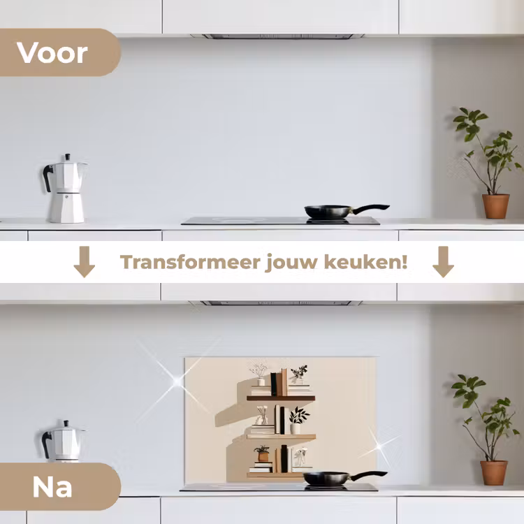 Plankjes - Boeken - Vaasjes - Planten keuken achterwand spatscherm klein -voor_na_NL