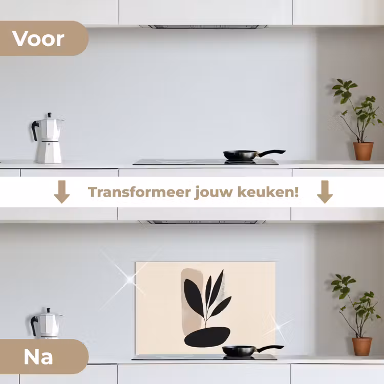 Plant - Beige - Japandi keuken achterwand spatscherm klein -voor_na_NL