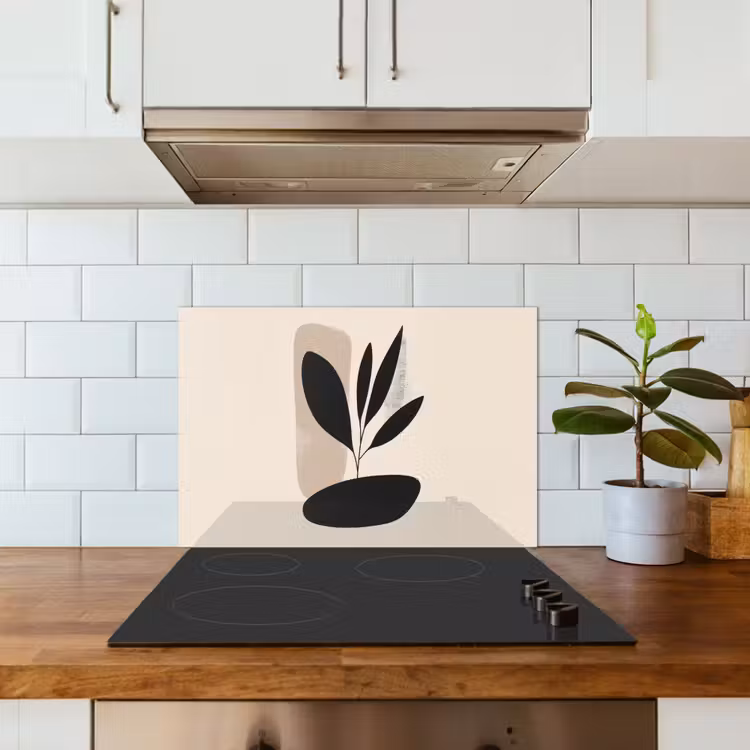 Plant - Beige - Japandi keuken achterwand spatscherm klein -sfeer2