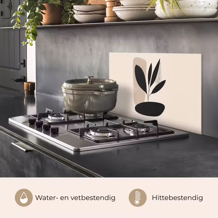 Plant - Beige - Japandi keuken achterwand spatscherm klein -usp_NL