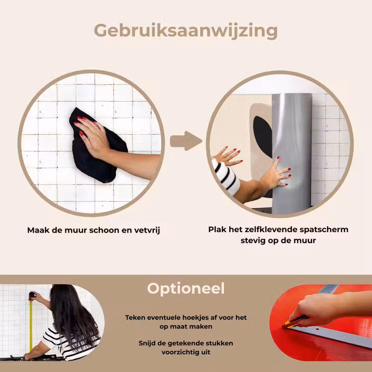 Plant - Beige - Japandi keuken achterwand spatscherm klein -gebruiksaanwijzing_NL