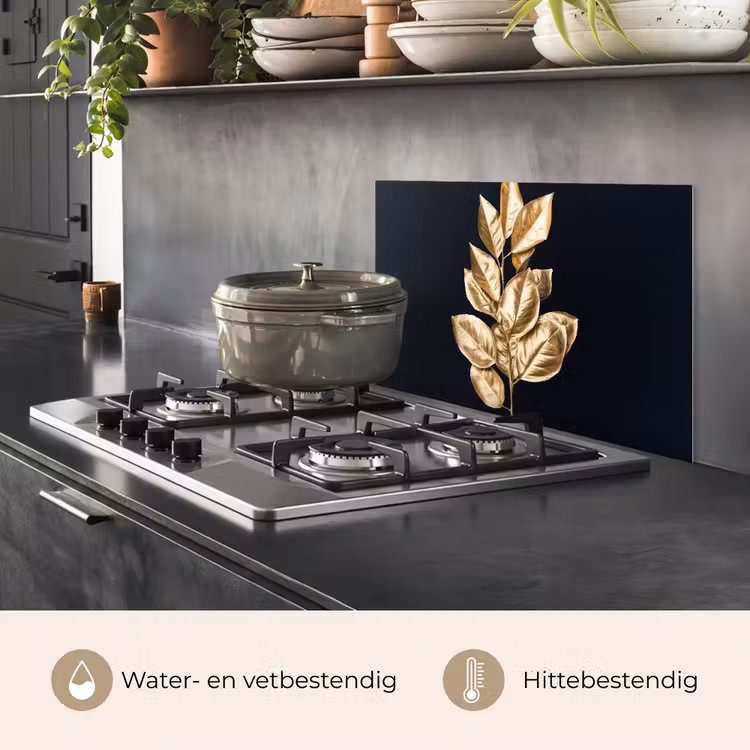 Plant - Bladeren - Goud - Zwart - Luxe keuken achterwand spatscherm klein -usp_NL