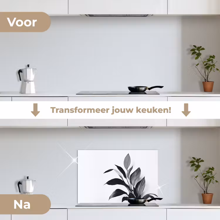 Plant - Bladeren - Minimalistisch - Zwart keuken achterwand spatscherm klein -voor_na_NL