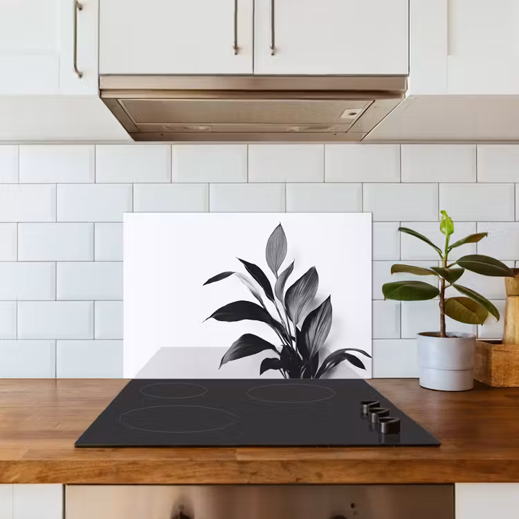 Plant - Bladeren - Minimalistisch - Zwart keuken achterwand spatscherm klein -sfeer2