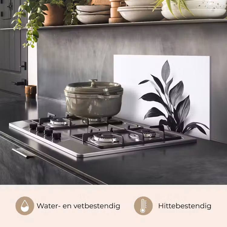 Plant - Bladeren - Minimalistisch - Zwart keuken achterwand spatscherm klein -usp_NL