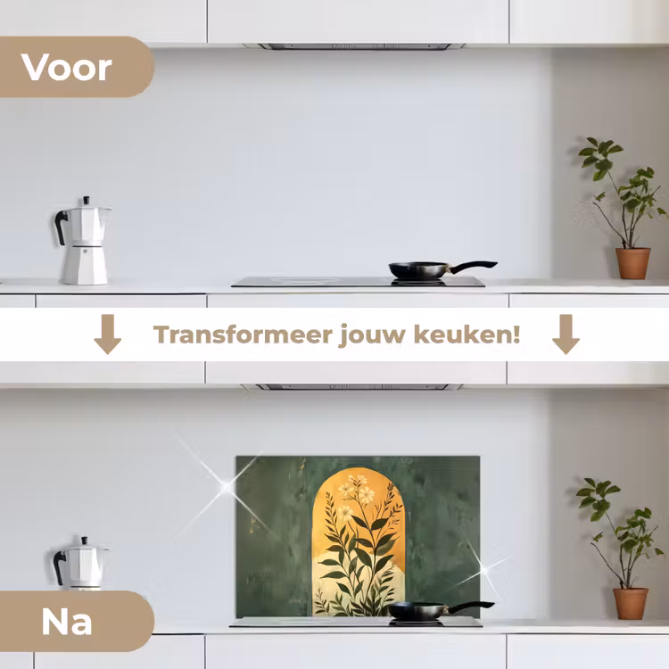 Plant - Bloemen - Wit keuken achterwand spatscherm klein -voor_na_NL