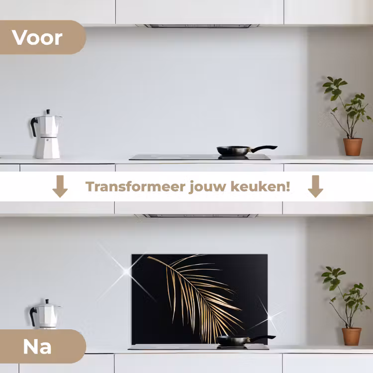 Planten - Goud - Zwart - Bladeren - Luxe keuken achterwand spatscherm klein -voor_na_NL