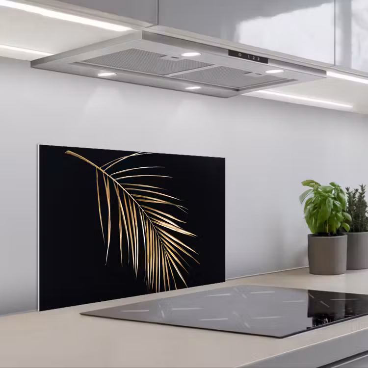 Planten - Goud - Zwart - Bladeren - Luxe keuken achterwand spatscherm klein -3d_schuin