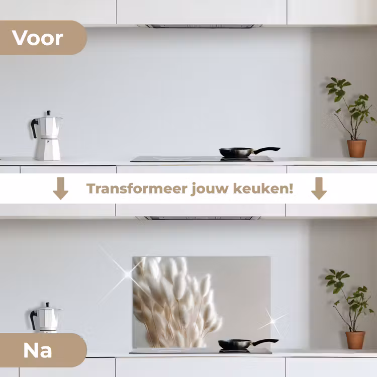 Pluimen - Beige - Minimalistisch keuken achterwand spatscherm klein -voor_na_NL