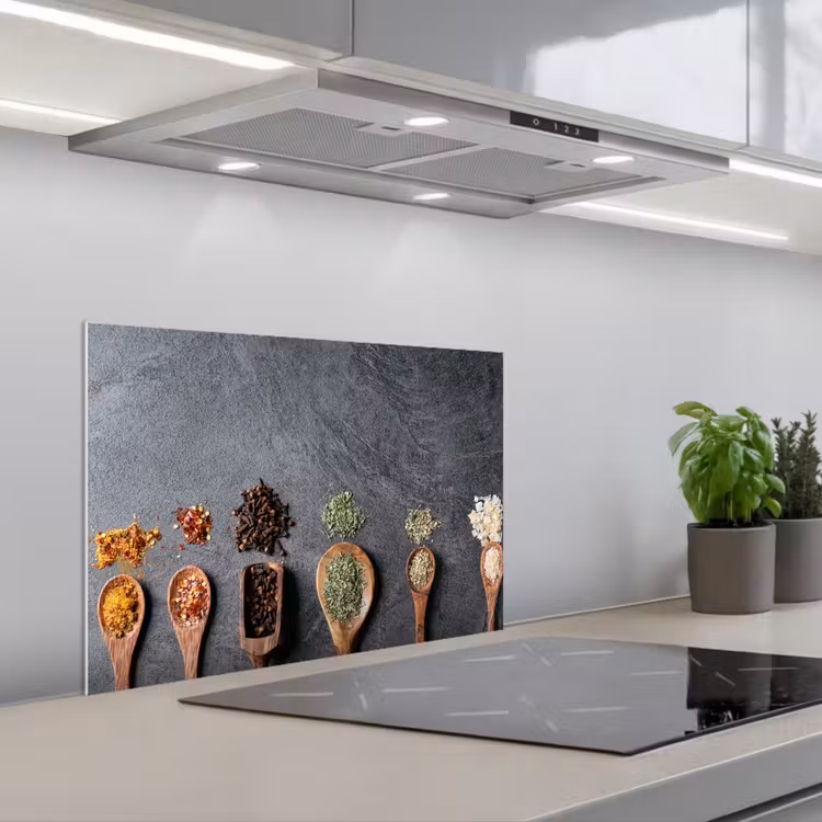 Pollepel - Kruiden - Specerijen - Industrieel keuken achterwand spatscherm klein -3d_schuin