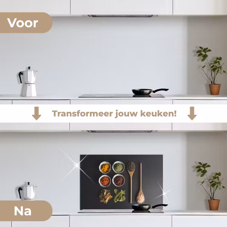 Pollepel - Specerijen - Kruiden - Groen - Bruin - Rustiek keuken achterwand spatscherm klein -voor_na_NL