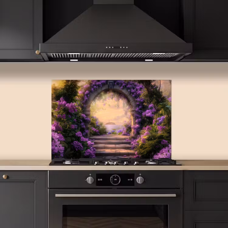 Poort - Paars - Bloemen keuken achterwand spatscherm klein -sfeer1
