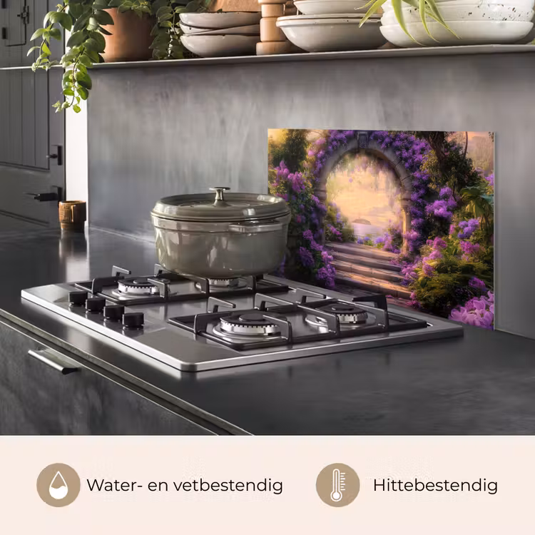 Poort - Paars - Bloemen keuken achterwand spatscherm klein -usp_NL