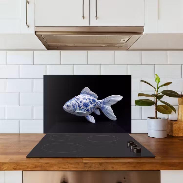 Porselein - Goudvis - Delfts - Blauw keuken achterwand spatscherm klein -sfeer2
