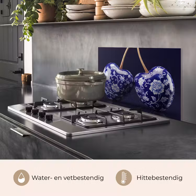 Porselein- Kersen - Delfts - Blauw keuken achterwand spatscherm klein -usp_NL