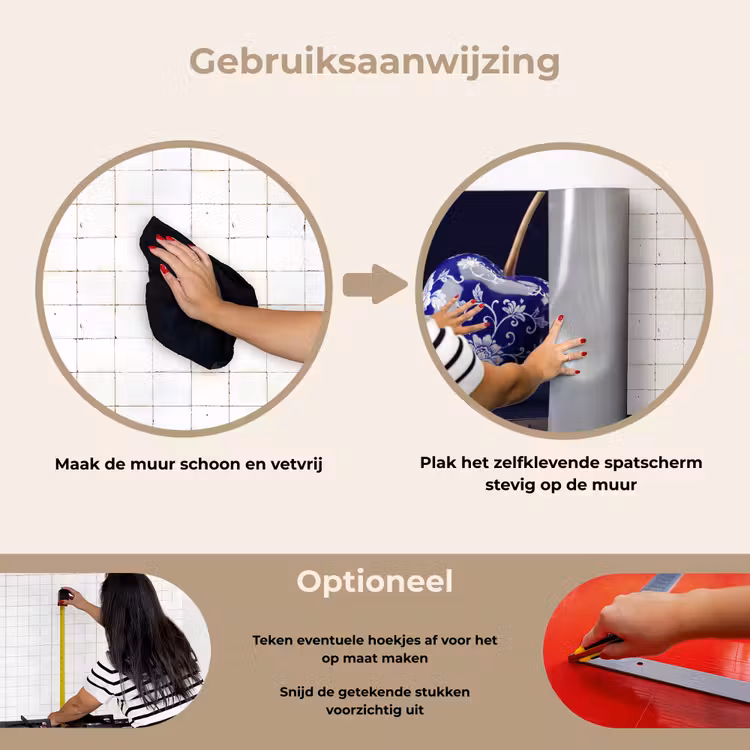 Porselein- Kersen - Delfts - Blauw keuken achterwand spatscherm klein -gebruiksaanwijzing_NL