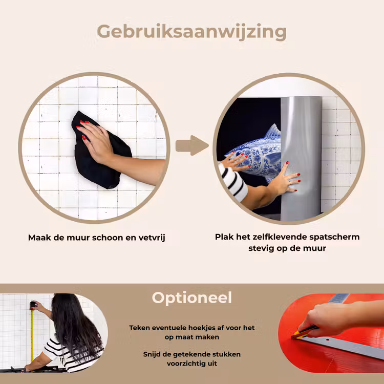 Porselein - Tonijn - Delfts - Blauw keuken achterwand spatscherm klein -gebruiksaanwijzing_NL