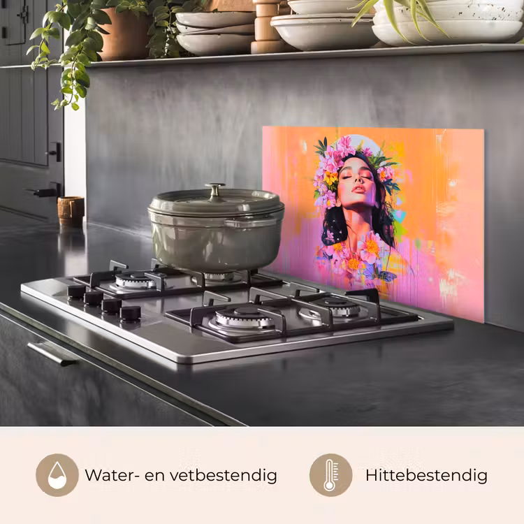 Portret - Bloemenkroon - Vrouw keuken achterwand spatscherm klein -usp_NL