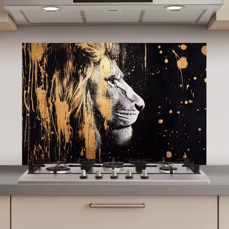 Portret - Leeuw - Abstract - Goud keuken achterwand spatscherm klein -3d_website