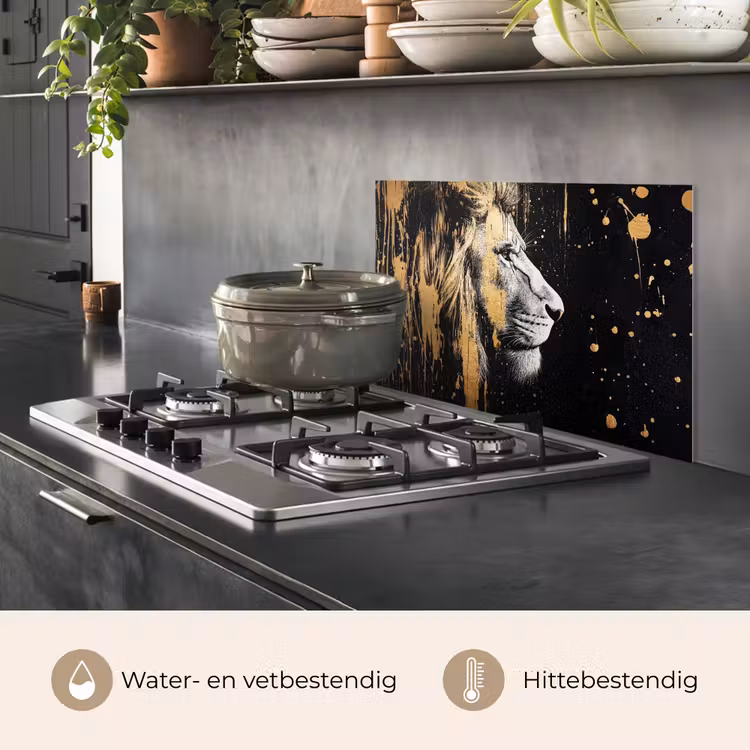 Portret - Leeuw - Abstract - Goud keuken achterwand spatscherm klein -usp_NL