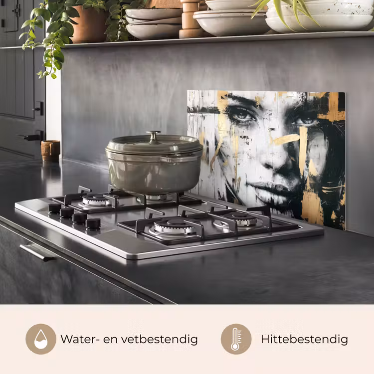 Portret - Vrouw - Penseelstreken - Goud keuken achterwand spatscherm klein -usp_NL