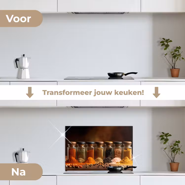 Potjes - Kruiden - Specerijen - Korrels keuken achterwand spatscherm klein -voor_na_NL
