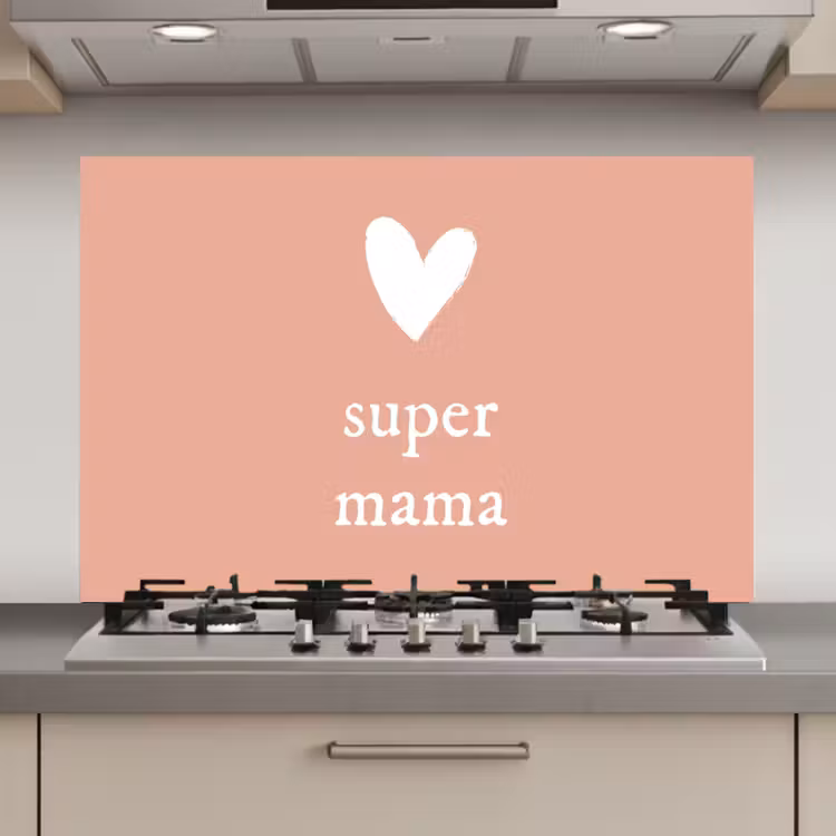 Presentje voor Moederdag super mama lichtroze/wit keuken achterwand spatscherm klein -3d_website