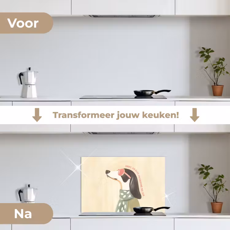 Quote - Hond - Zonnebril keuken achterwand spatscherm klein -voor_na_NL