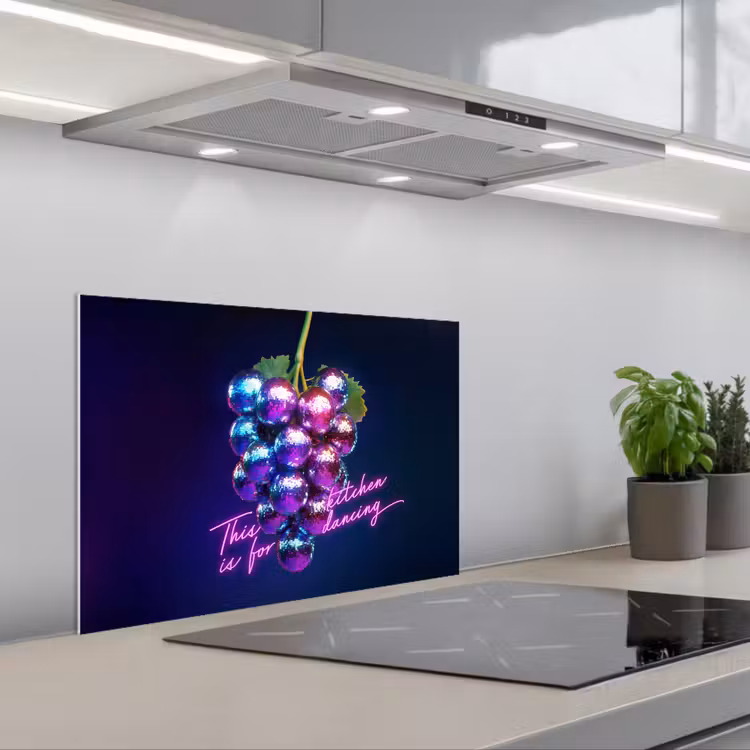 Quote - Neon - Disco - Druiven keuken achterwand spatscherm klein -3d_schuin