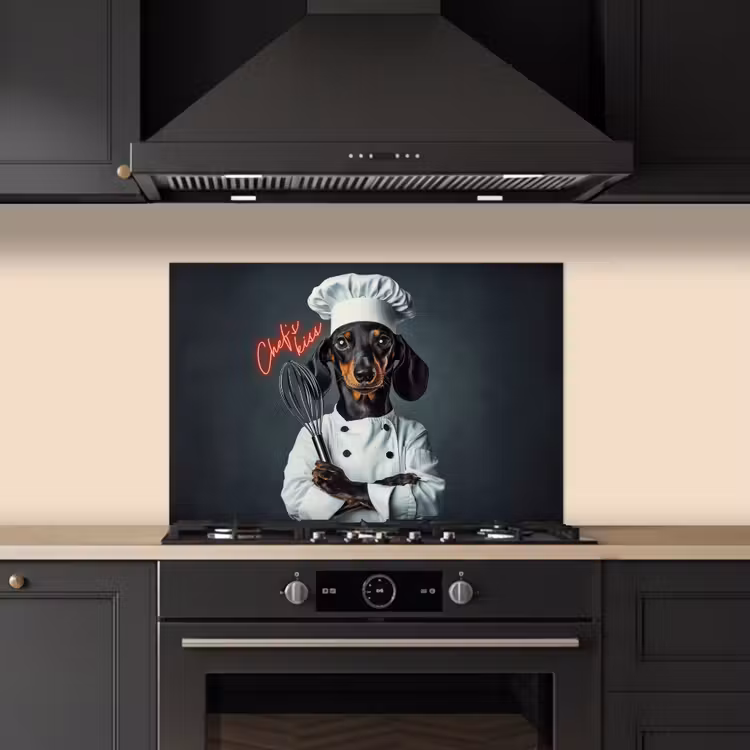 Quote - Neon - Hond - Kokskleding keuken achterwand spatscherm klein -sfeer1