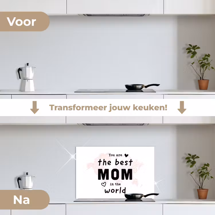 Quotes - You are the best mom in the world - Spreuken - Mama keuken achterwand spatscherm klein -voor_na_NL