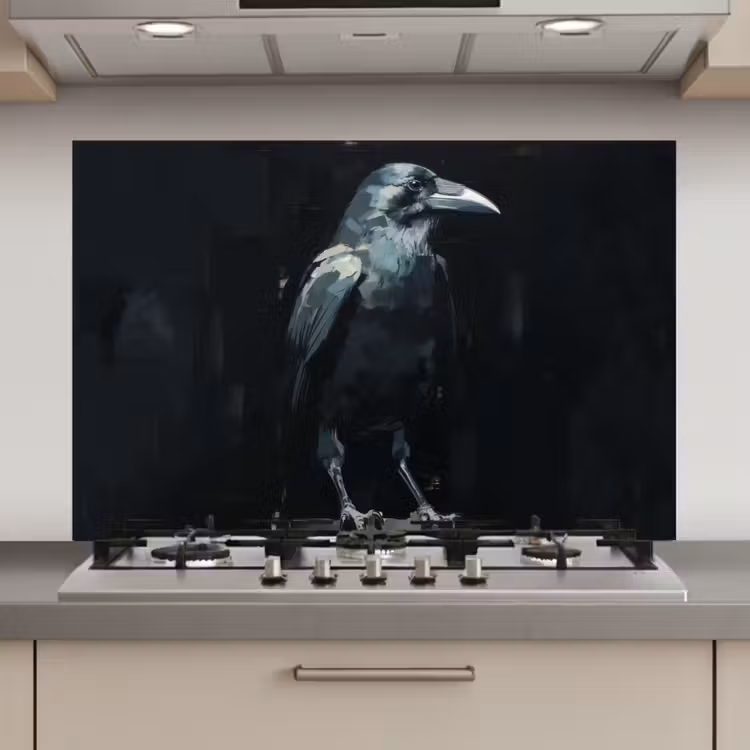 Raaf - Vogels - Zwart keuken achterwand spatscherm klein -3d_website