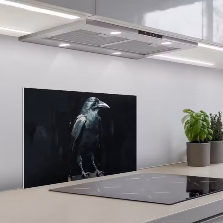Raaf - Vogels - Zwart keuken achterwand spatscherm klein -3d_schuin