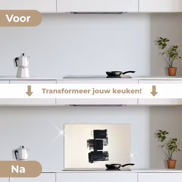 Rechthoeken - Penseelstreken - Abstract - Zwart keuken achterwand spatscherm klein -voor_na_NL