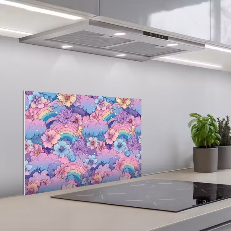 Regenbogen - Bloemen - Kleurrijk - Wolken keuken achterwand spatscherm klein -3d_schuin