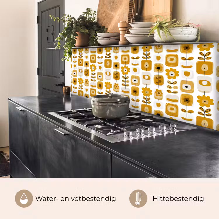 Retro - Abstract - Bloemen - Okergeel keuken achterwand 2 middel 871 -usp_NL