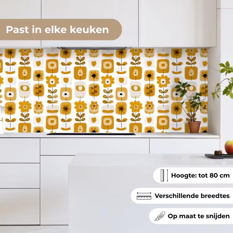 Retro - Abstract - Bloemen - Okergeel keuken achterwand 2 middel 871 -sfeer4_NL