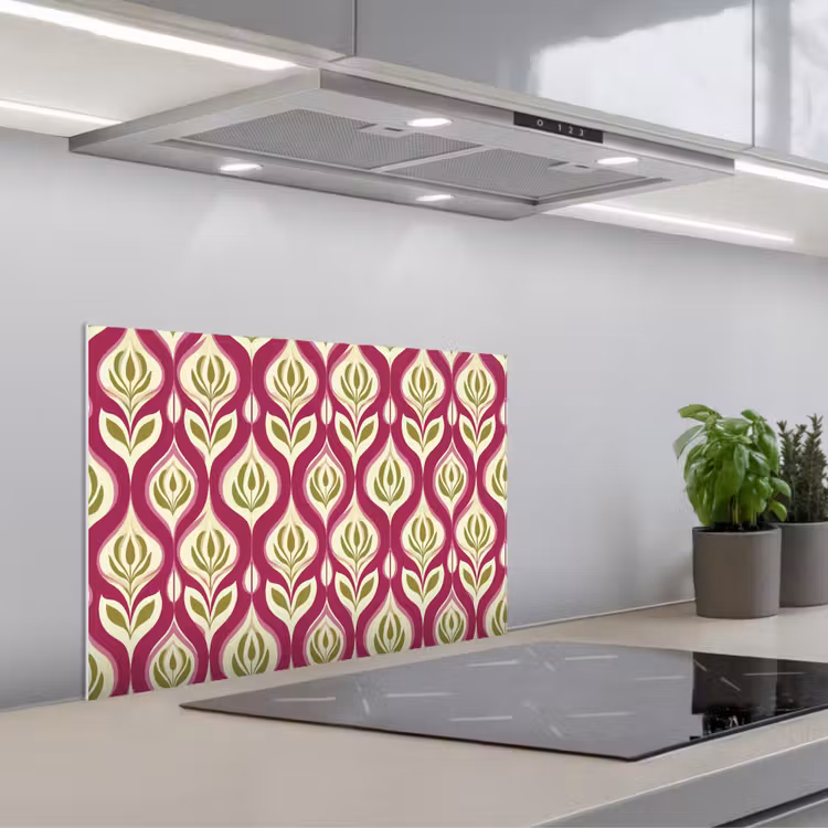 Retro - Floraal - Paars keuken achterwand spatscherm klein 900 -3d_schuin