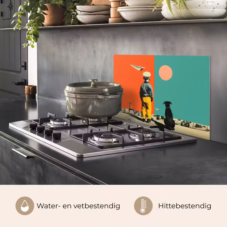 Retro - Jongen - Hond - Rood - Groen keuken achterwand spatscherm klein -usp_NL