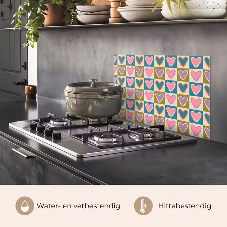 Retro - Kleuren - Patroon - Hartjes keuken achterwand spatscherm klein 900 -usp_NL