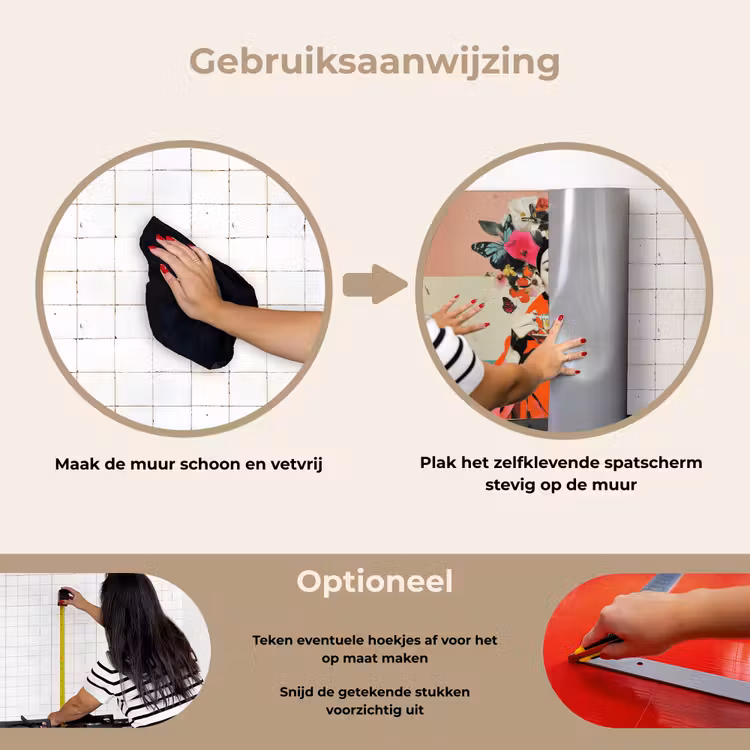 Retro - Vrouw - Kopje - Vlinders keuken achterwand spatscherm klein -gebruiksaanwijzing_NL