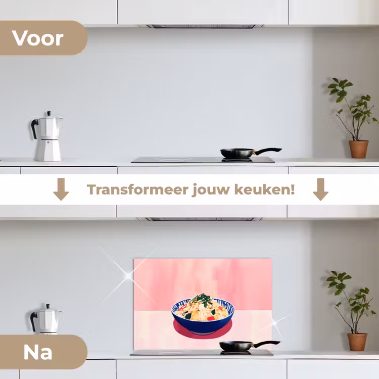 Rijst - Illustratie - Kom - Groente keuken achterwand spatscherm klein -voor_na_NL